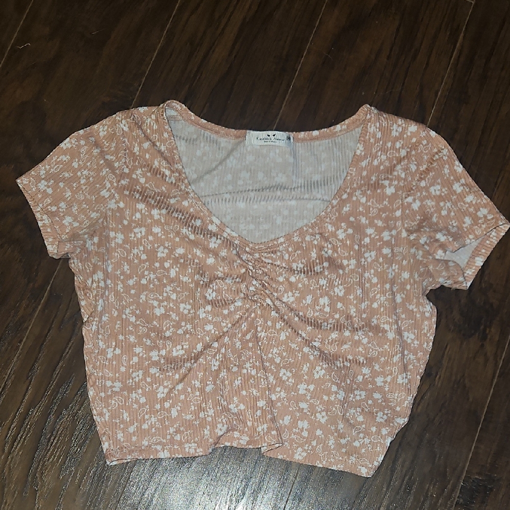 Floral Ruched Front Short Sleeve Top